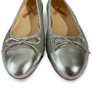 Marc Fisher Silver Glitter Slip on Jodi Cap Toe Ballet Flats Bow Detail Sz 11